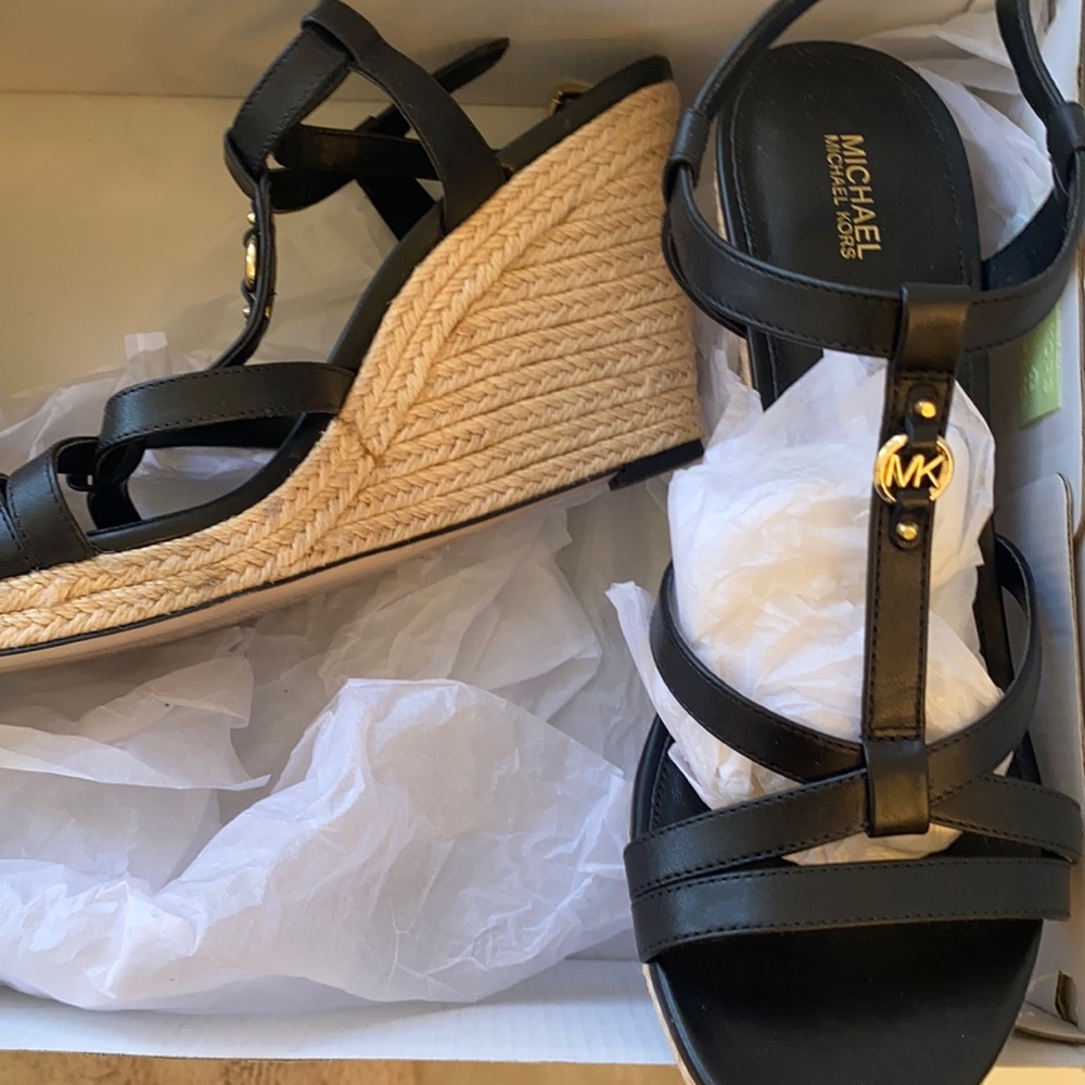 Micheal Kors Sexy Black Strap Wedge Heels
